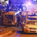 Police arrive at the site of an explosion in central Istanbul