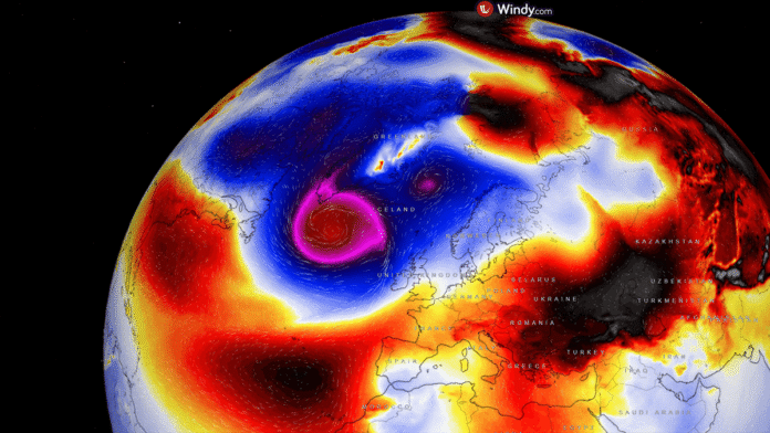 north-atlantic-bomb-cyclone-polar-vortex-split-arctic-cold-canada-december-2025-globe
