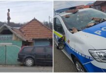 VIDEO A avariat mașina polițiștilor și a cerut dedicații cu manele! Tânăr din Agăș, reținut după un protest neobișnuit pe acoperișul unei magazii