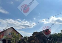 Camion răsturnat în comuna Scobinți. Două persoane au fost rănite, una fiind transportată cu elicopterul la spital